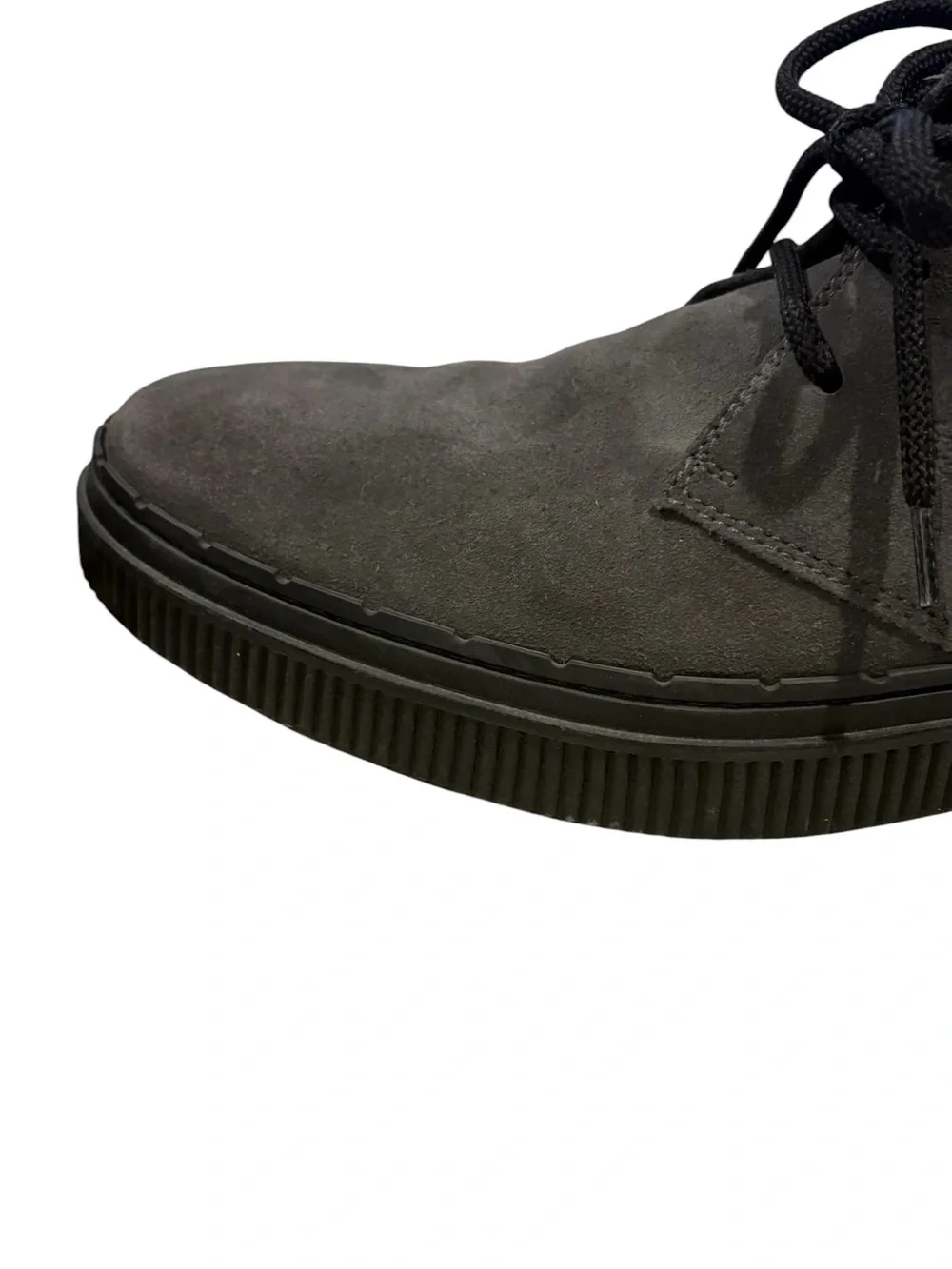 Tod's Men's Suede Lace up Ankle Boots. Chukka style. shoes. Dark Gray. Size 10.5